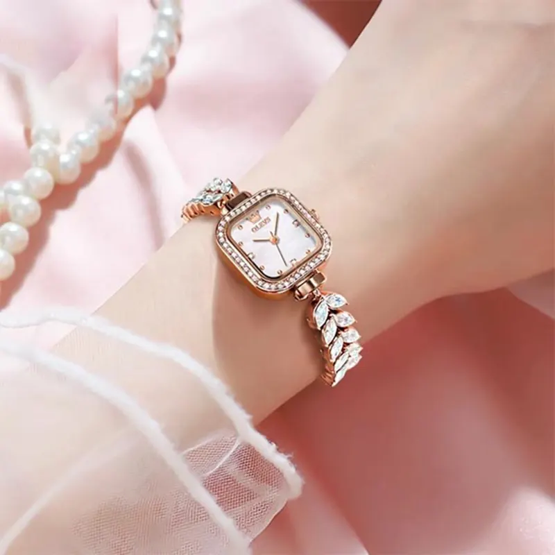Olevs Silver Dial Rose Gold-Tone Casual Ladies Watch- 9987